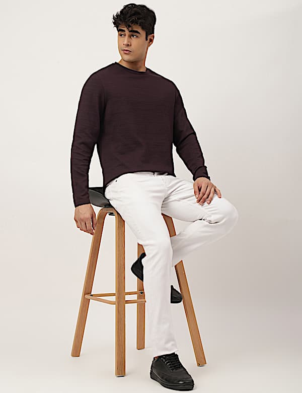 Cotton Mix Ribbed Crew Neck T-shirt