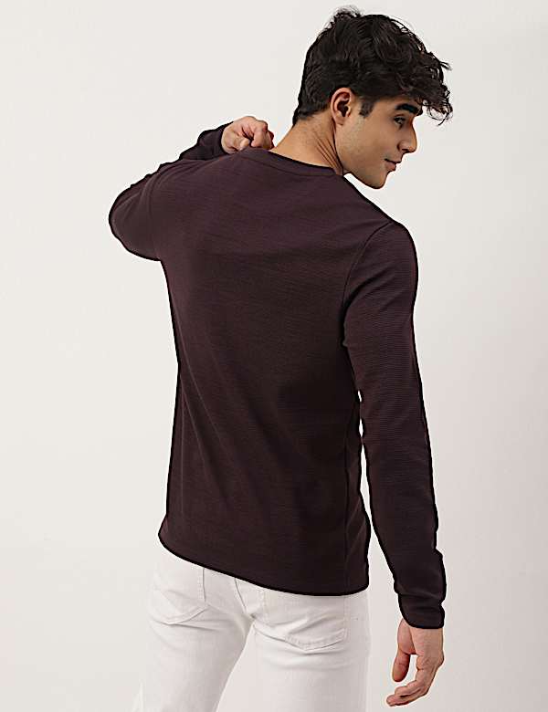Cotton Mix Ribbed Crew Neck T-shirt