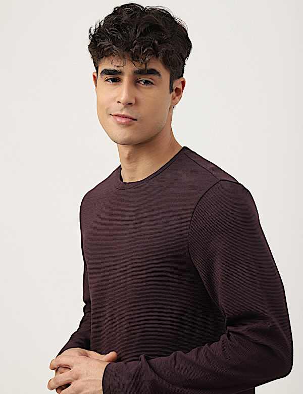 Cotton Mix Ribbed Crew Neck T-shirt