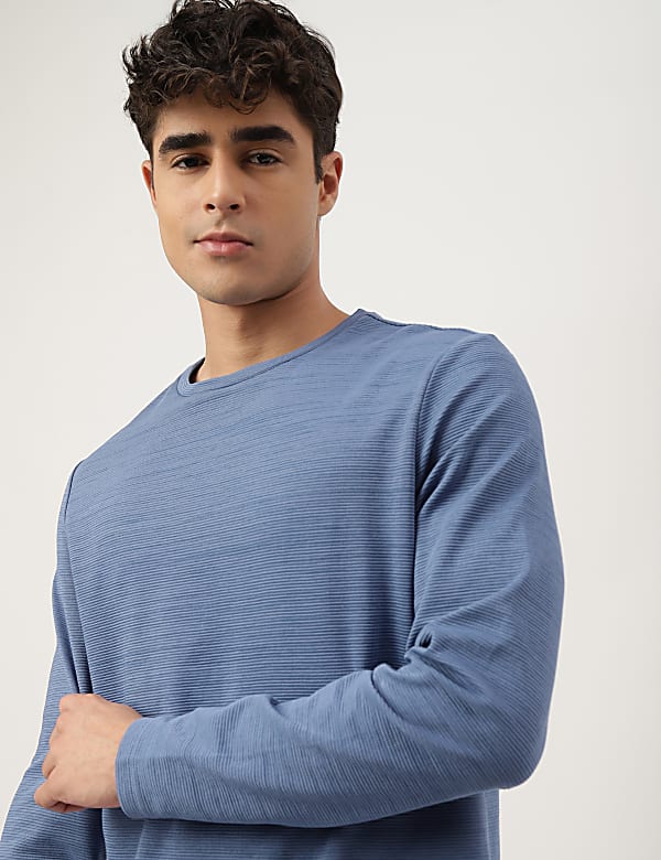 Cotton Mix Ribbed Crew Neck T-shirt