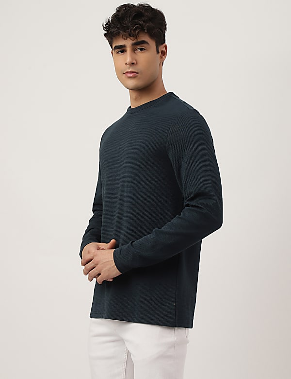 Cotton Mix Ribbed Crew Neck T-shirt