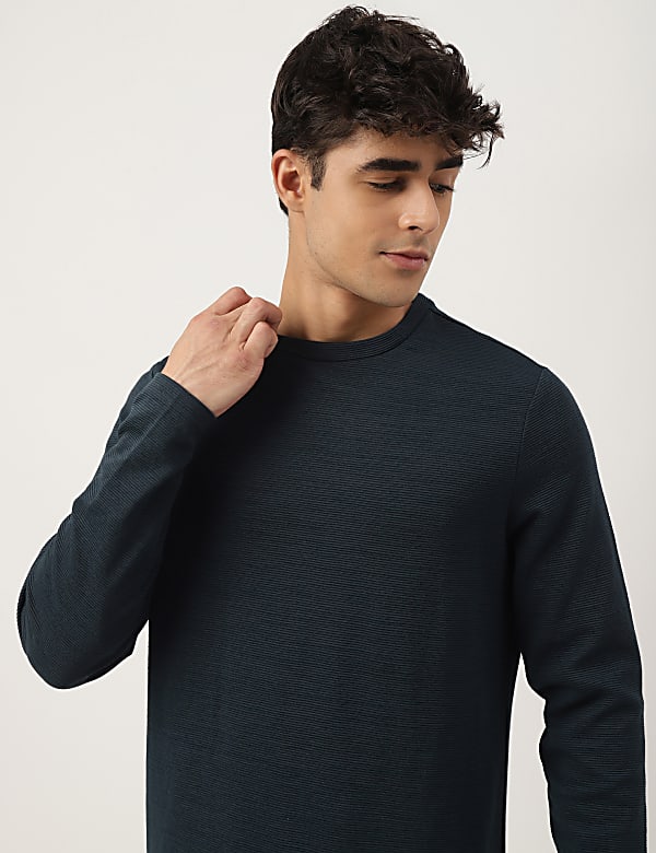 Cotton Mix Ribbed Crew Neck T-shirt