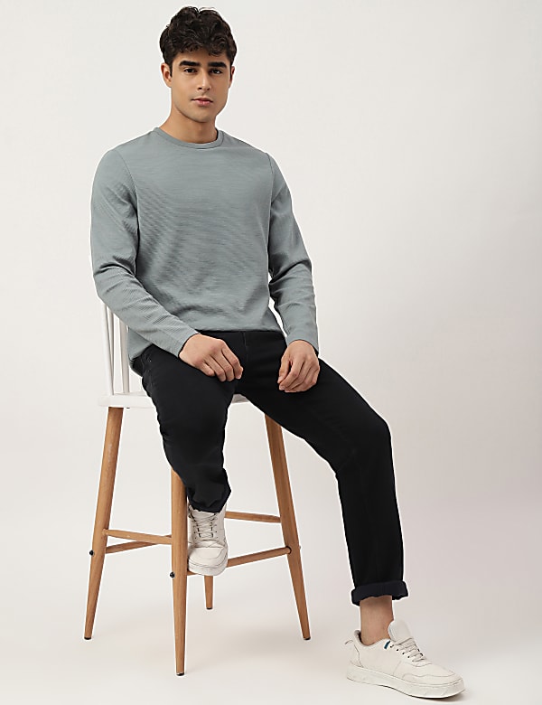 Cotton Mix Ribbed Crew Neck T-shirt