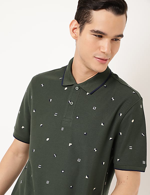 Pure Cotton Printed Polo Collar T-shirt