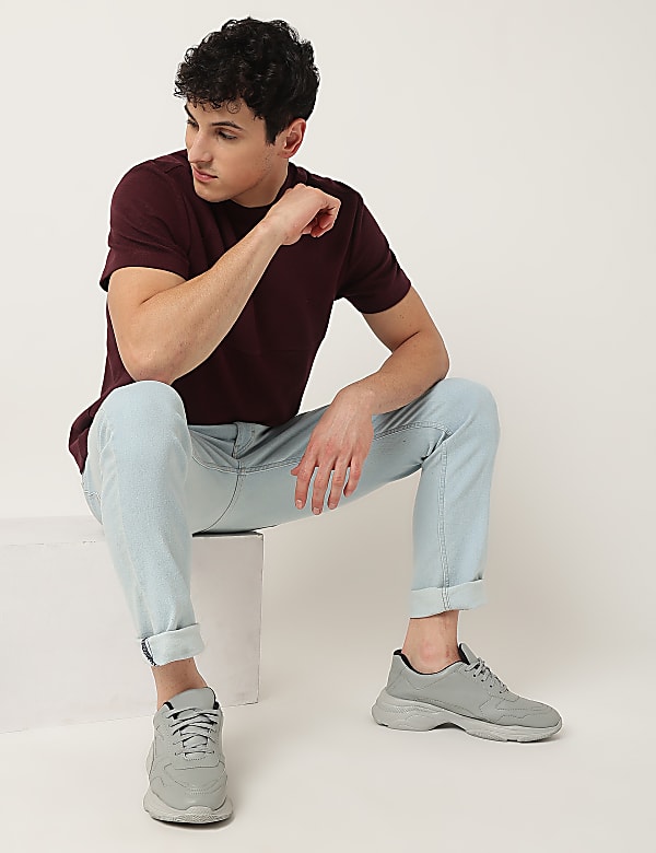 Cotton Mix Ribbed Crew Neck T-Shirt
