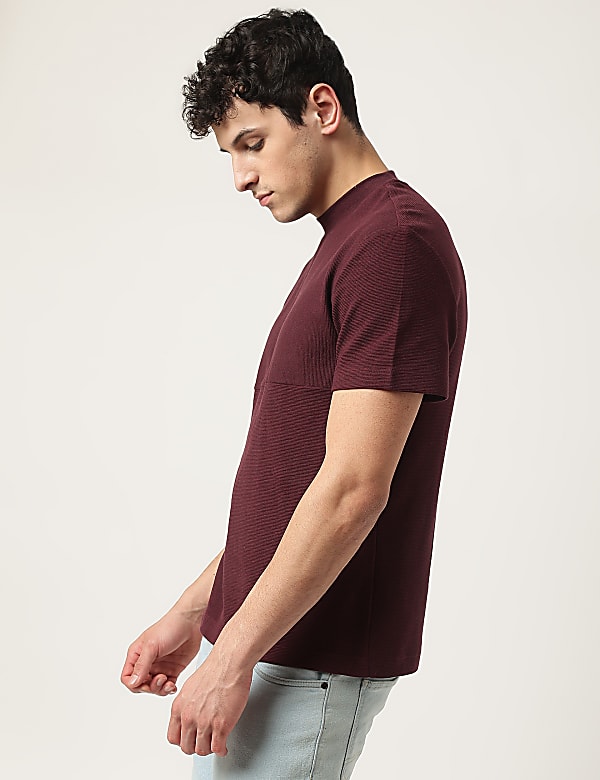 Cotton Mix Ribbed Crew Neck T-Shirt