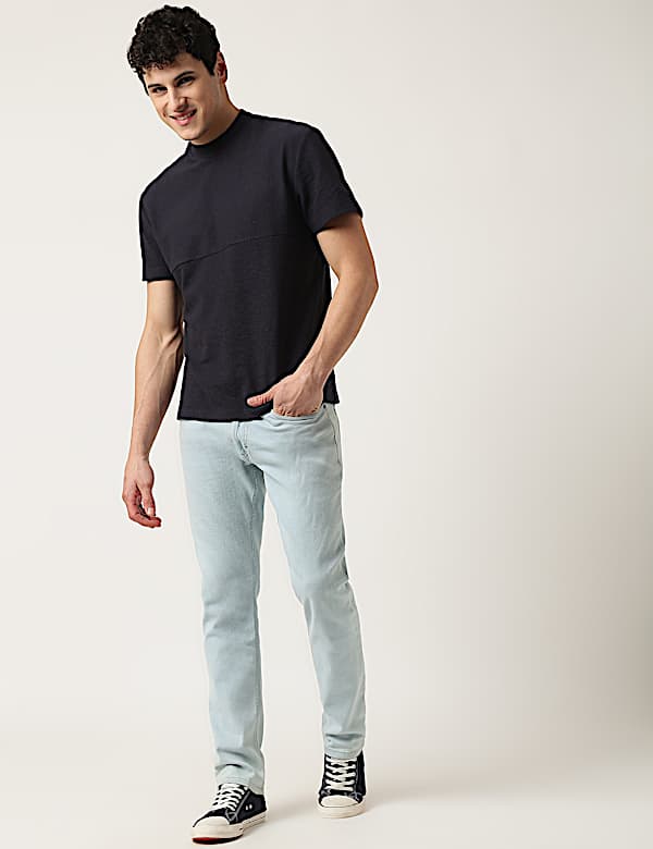 Cotton Mix Ribbed Crew Neck T-Shirt
