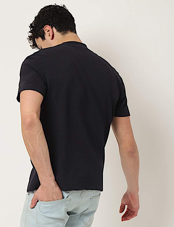 Cotton Mix Ribbed Crew Neck T-Shirt