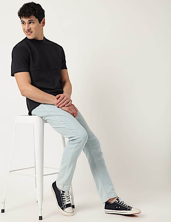 Cotton Mix Ribbed Crew Neck T-Shirt