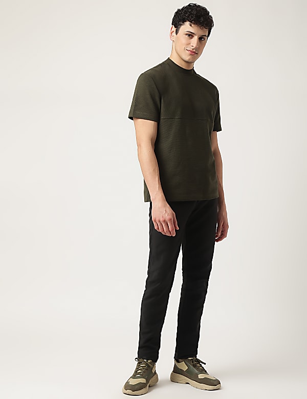Cotton Mix Ribbed Crew Neck T-Shirt