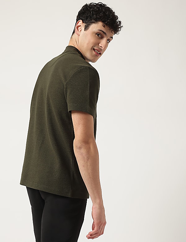Cotton Mix Ribbed Crew Neck T-Shirt