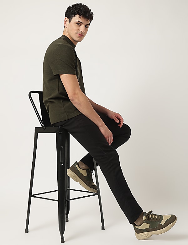 Cotton Mix Ribbed Crew Neck T-Shirt