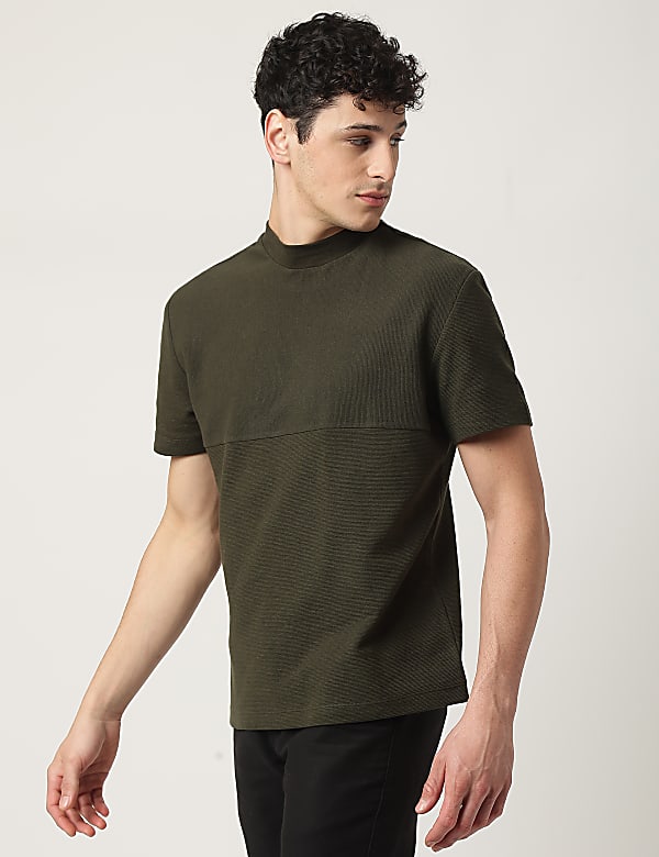 Cotton Mix Ribbed Crew Neck T-Shirt