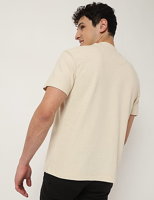 Cotton Mix Ribbed Crew Neck T-Shirt