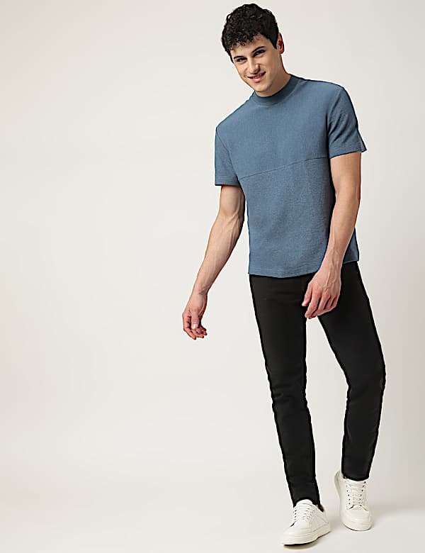 Cotton Mix Ribbed Crew Neck T-Shirt