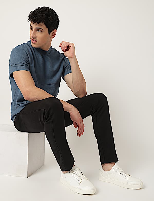 Cotton Mix Ribbed Crew Neck T-Shirt