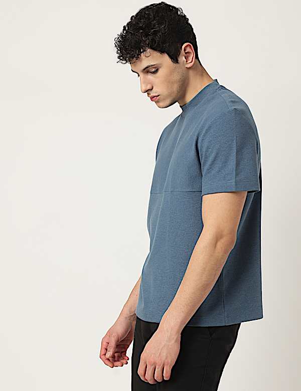 Cotton Mix Ribbed Crew Neck T-Shirt