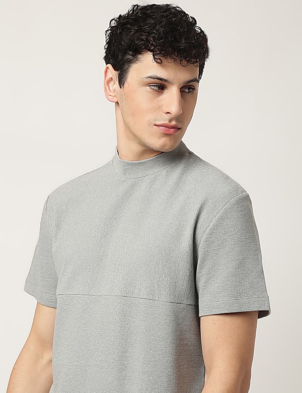 Cotton Mix Ribbed Crew Neck T-Shirt