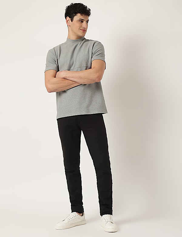 Cotton Mix Ribbed Crew Neck T-Shirt