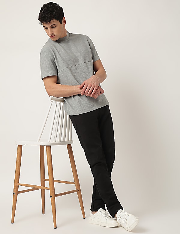Cotton Mix Ribbed Crew Neck T-Shirt