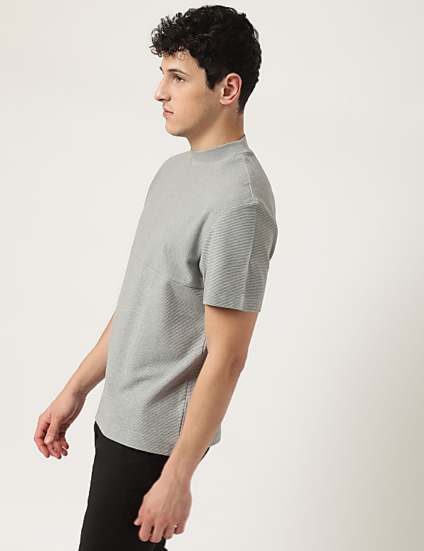 Cotton Mix Ribbed Crew Neck T-Shirt