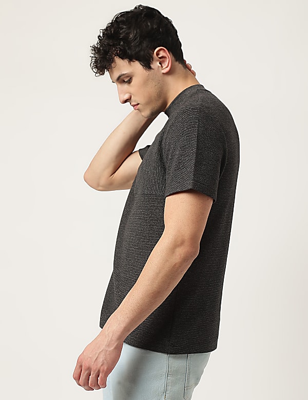 Cotton Mix Ribbed Crew Neck T-Shirt