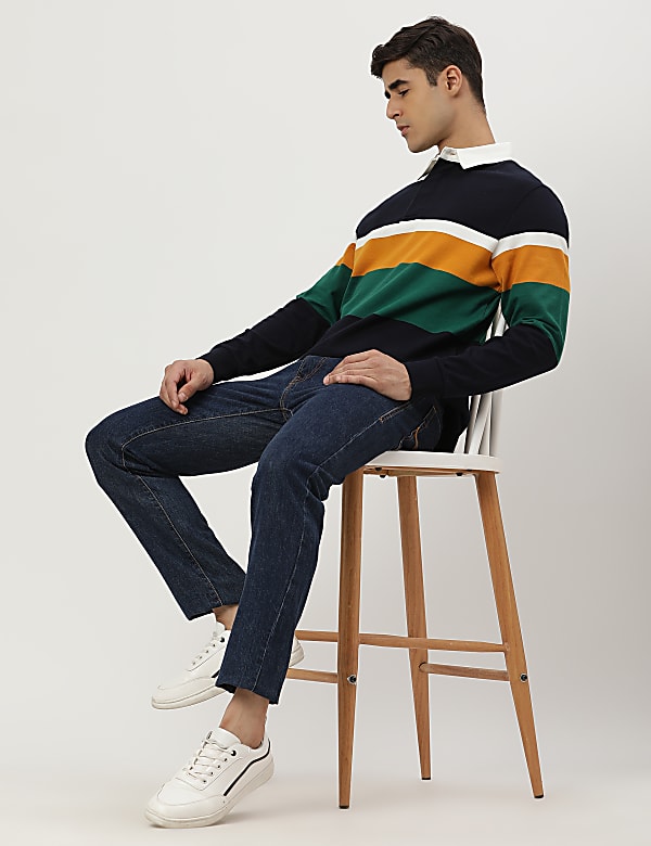 Pure Cotton Colour-Block Polo Neck T-shirt