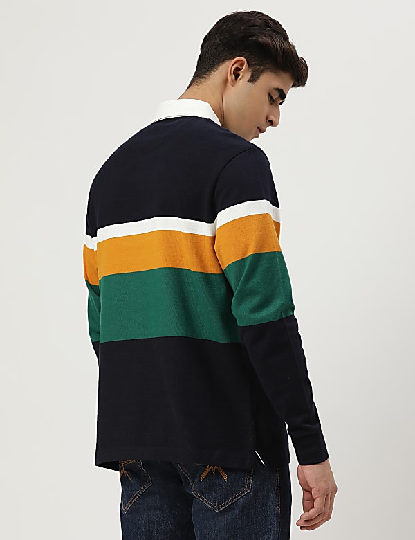 Pure Cotton Colour-Block Polo Neck T-shirt