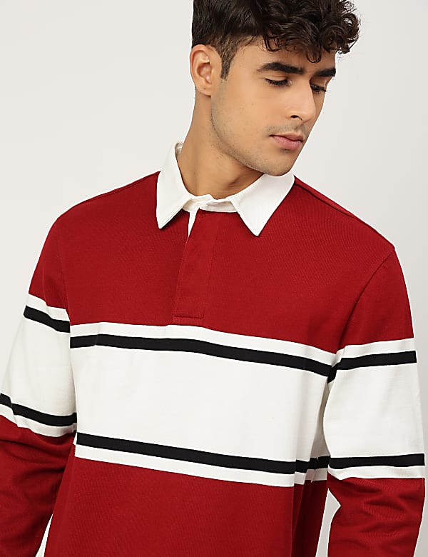 Pure Cotton Colorblock Polo Collar T-shirt