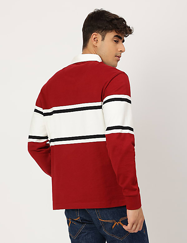 Pure Cotton Colorblock Polo Collar T-shirt