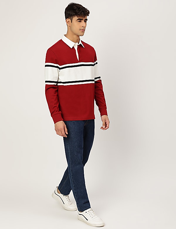 Pure Cotton Colorblock Polo Collar T-shirt
