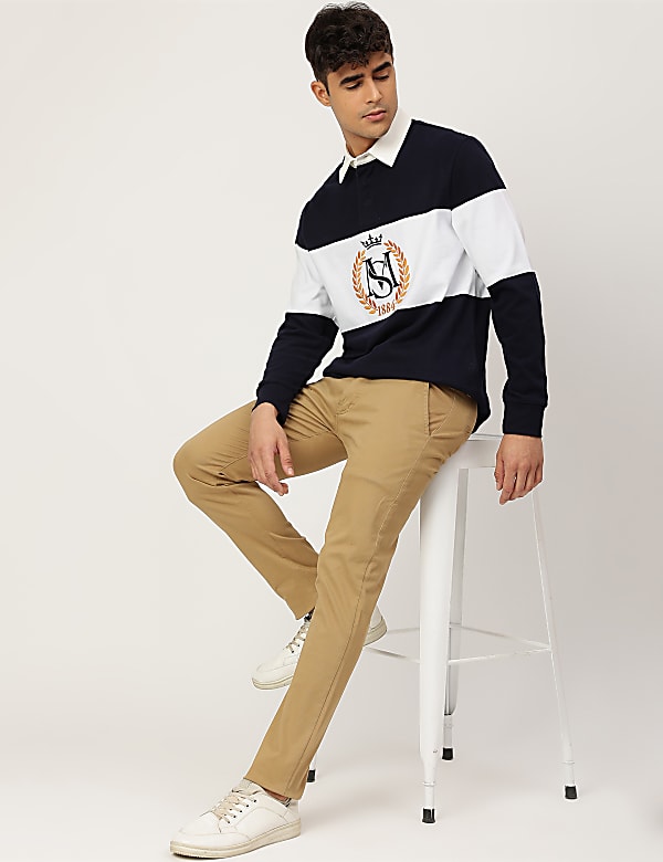 Pure Cotton Embroidered Polo Collar T-shirt