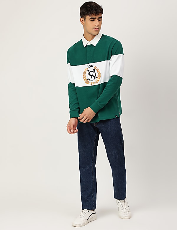 Pure Cotton Embroidered Polo Collar T-shirt