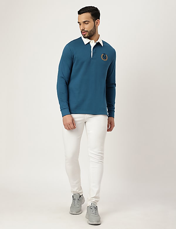 Pure Cotton Embroidered Polo Neck T-shirt