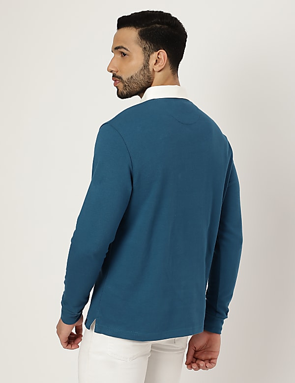 Pure Cotton Embroidered Polo Neck T-shirt
