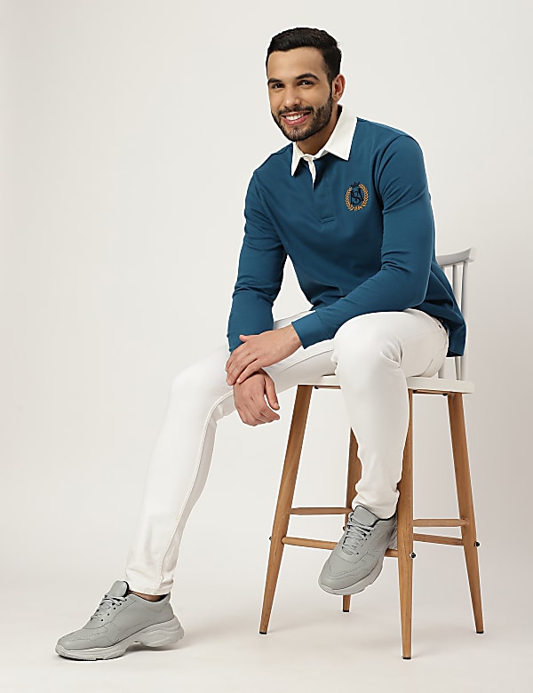 Pure Cotton Embroidered Polo Neck T-shirt