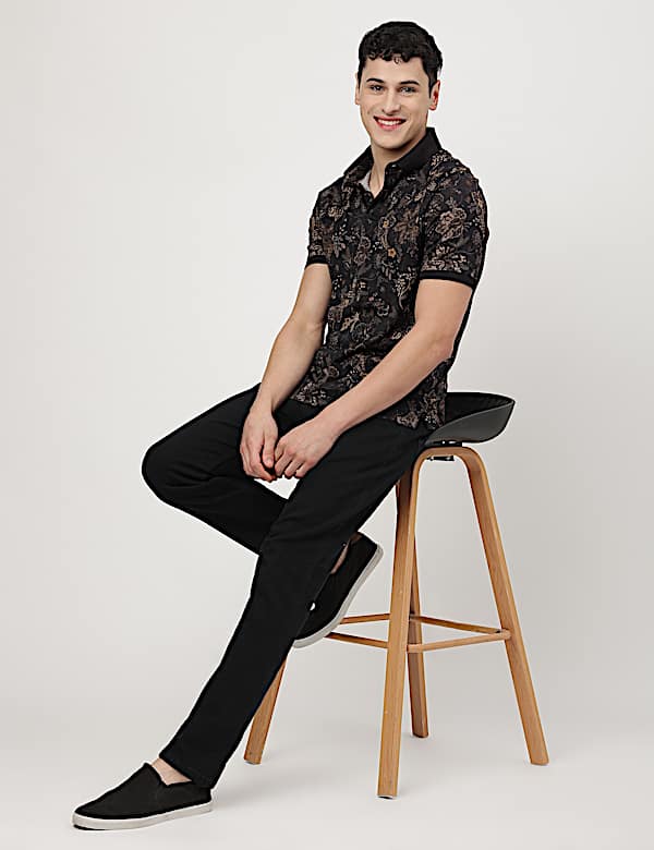 Pure Cotton Printed Polo T-Shirt