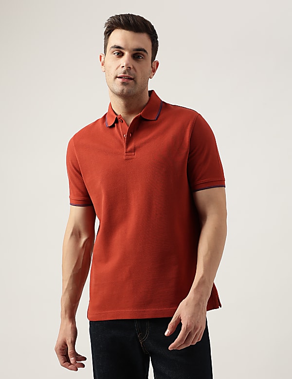 Cotton Striped Spread Collar Polo T-Shirt