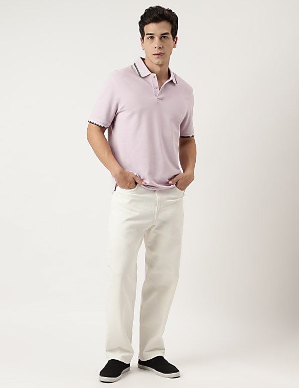 Cotton Striped Spread Collar Polo T-Shirt