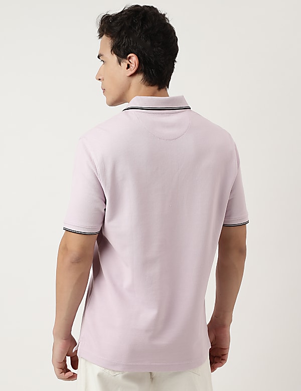 Cotton Striped Spread Collar Polo T-Shirt