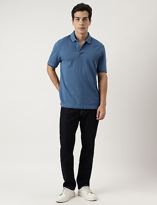 Cotton Striped Spread Collar Polo T-Shirt