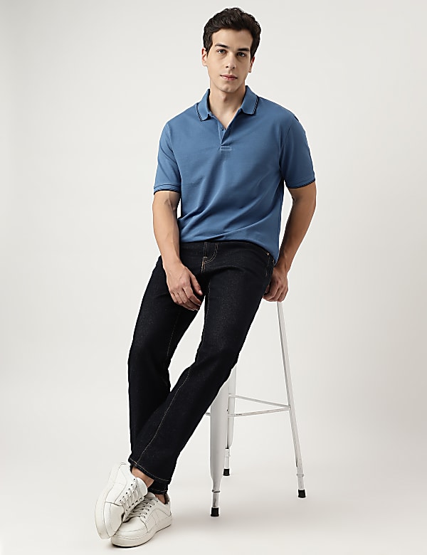 Cotton Striped Spread Collar Polo T-Shirt