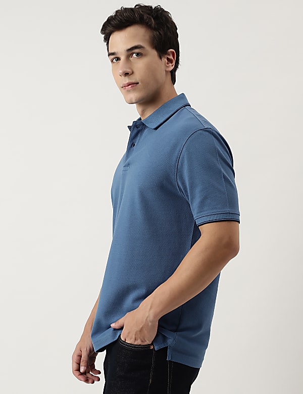Cotton Striped Spread Collar Polo T-Shirt