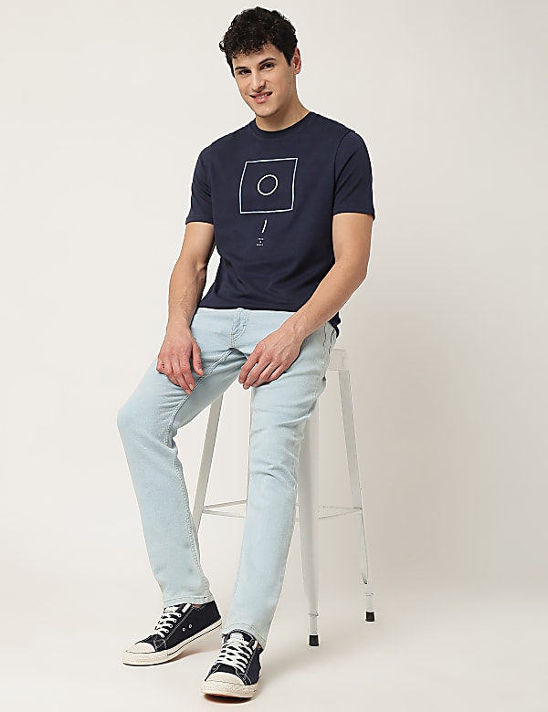 Pure Cotton Geometric Crew Neck T-Shirt