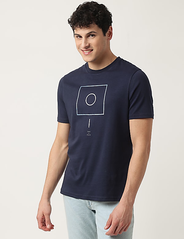 Pure Cotton Geometric Crew Neck T-Shirt