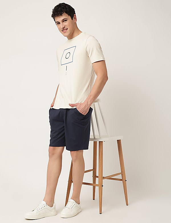 Pure Cotton Geometric Crew Neck T-Shirt