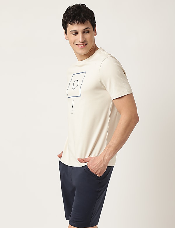 Pure Cotton Geometric Crew Neck T-Shirt