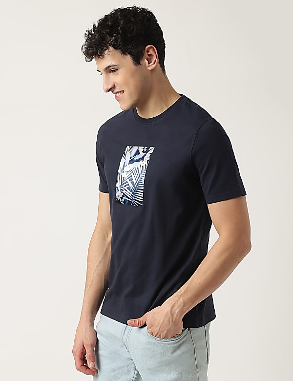 Pure Cotton Graphic Print Crew Neck T-Shirt