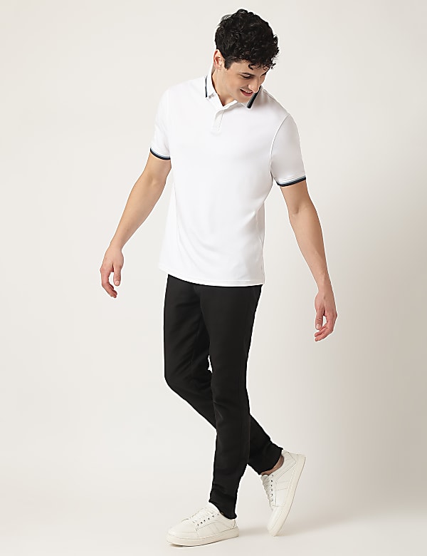 Pure Cotton Striped Polo Neck T-Shirt