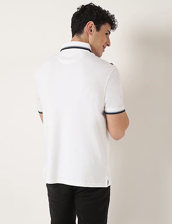Pure Cotton Striped Polo Neck T-Shirt
